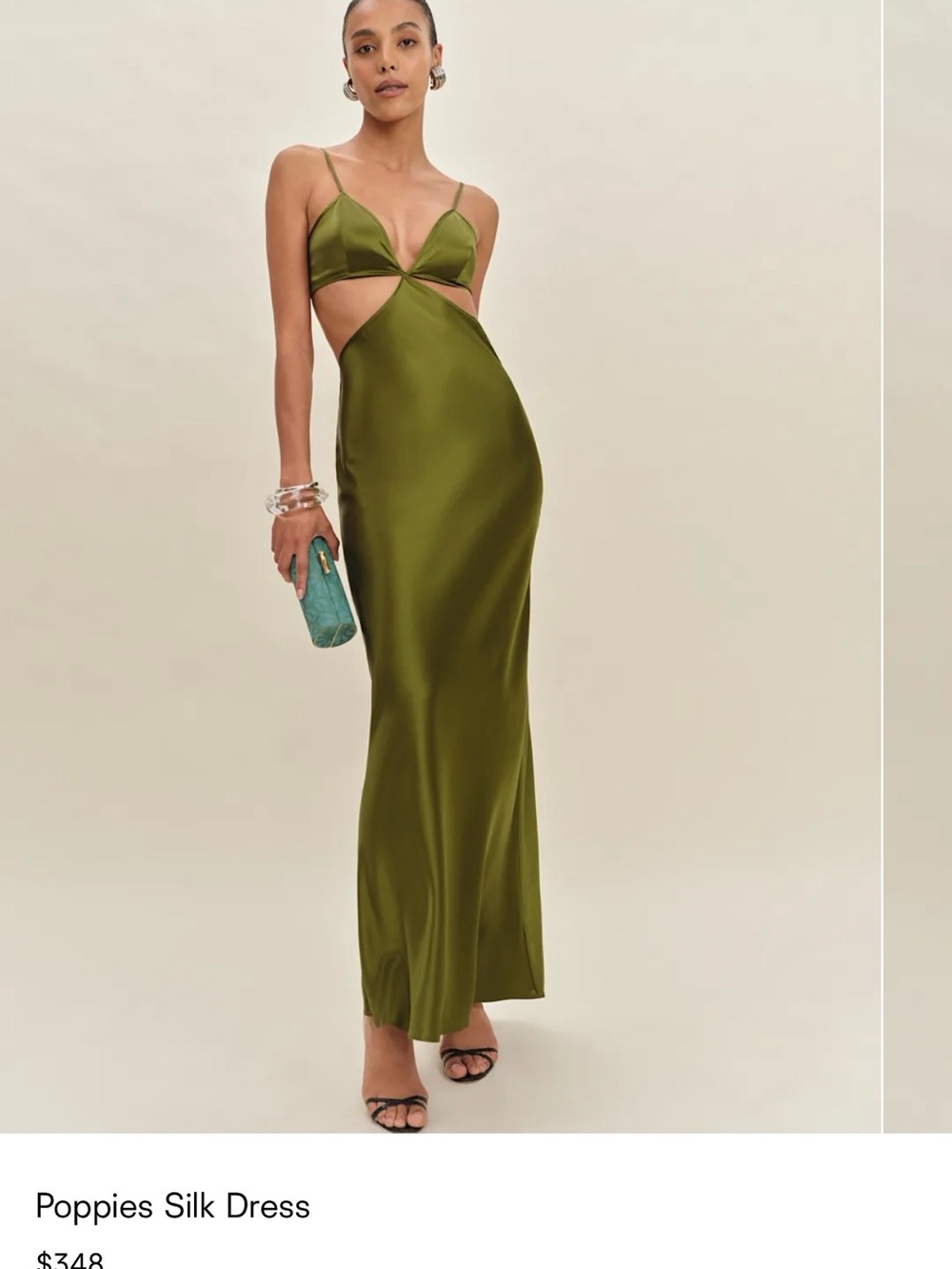 Reformation Poppies Silk Dress green
